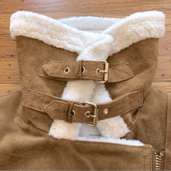 Zara Camel Suede Moto Jacket with Faux Shearling Lining in Camel Size XS - Picture 6 of 10